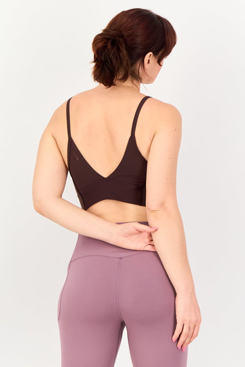 Nike Women Solid Padded Sports Bra, Dark Brown - Image 3